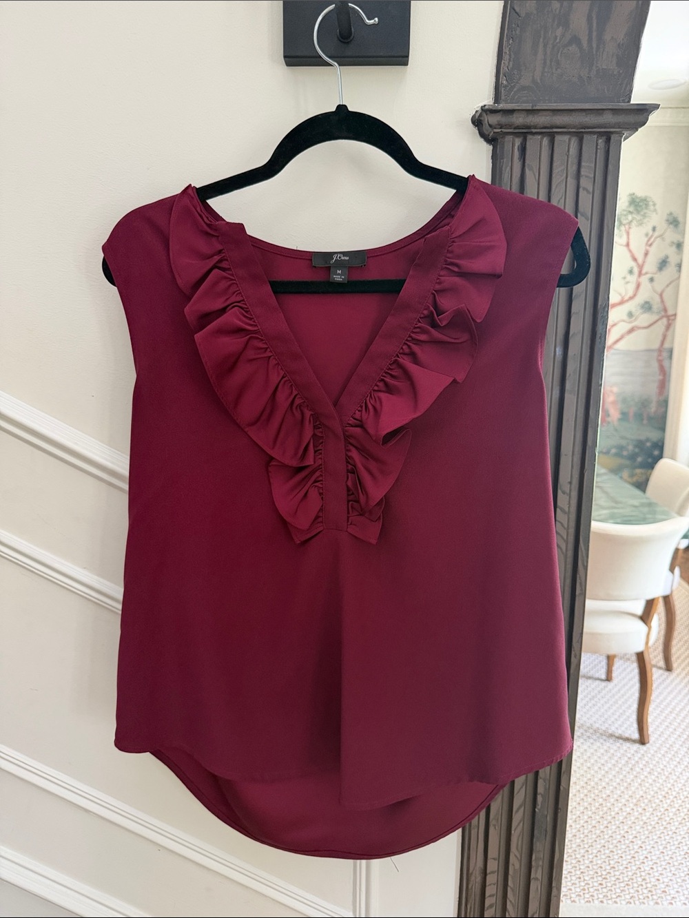 Zara Sleeveless Ruffle V-Neck Blouse - Burgundy